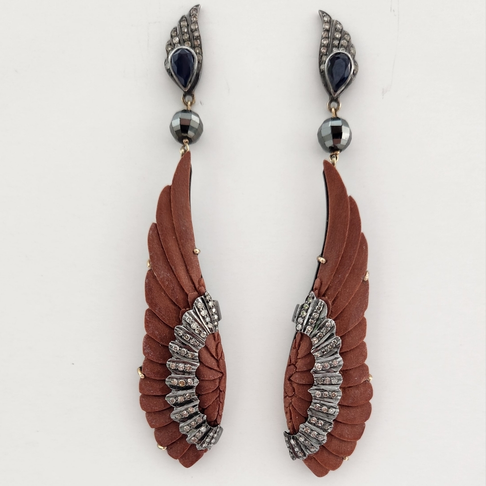 Wood and Diamond Wing Earrings